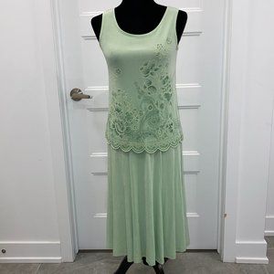 4 pcs outfit Skirt Pants Top & Cardigan Light Green Floral size Small Picadilly